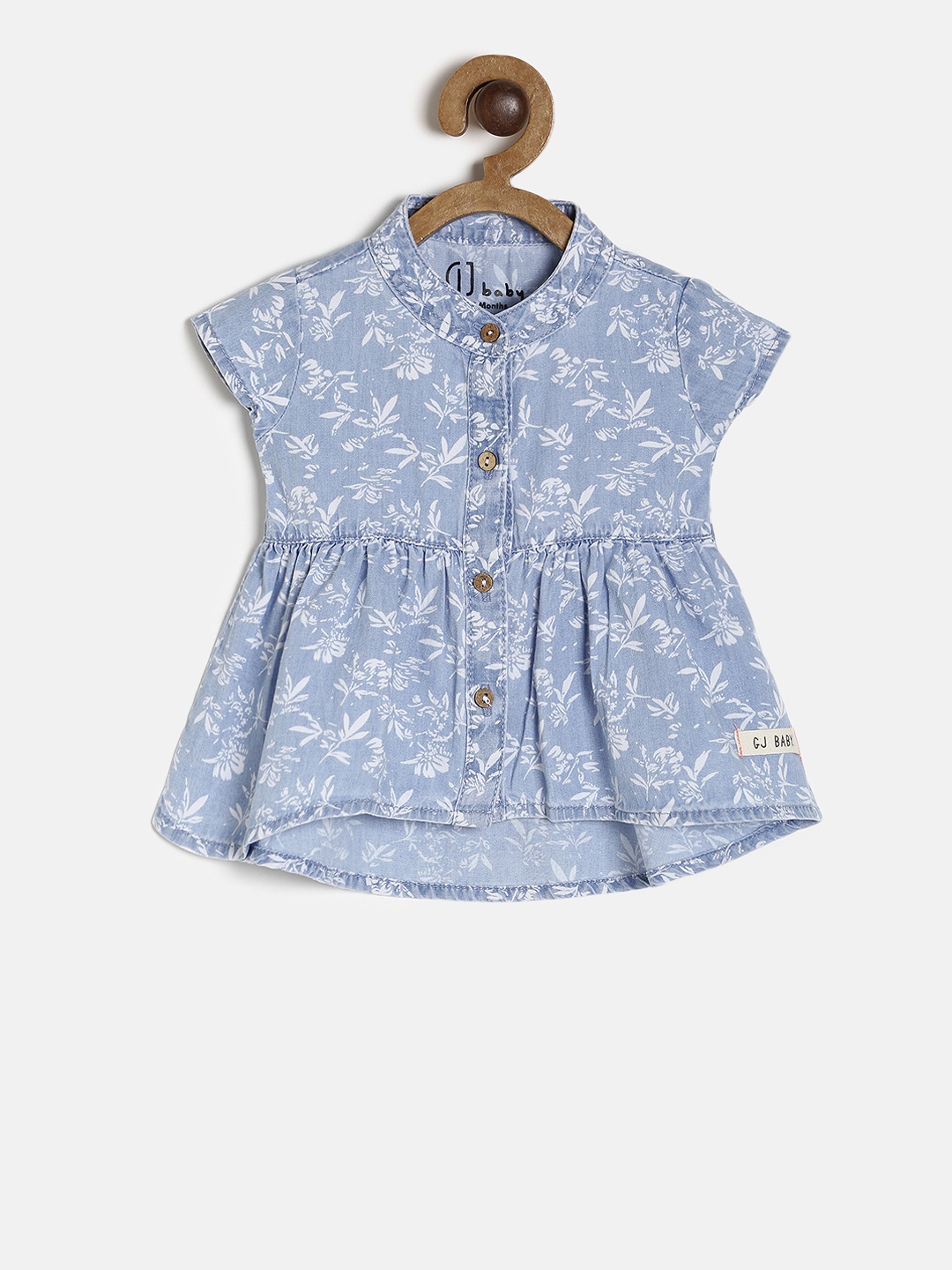 

Gini and Jony Girls Blue Printed Peplum Denim Pure Cotton Top