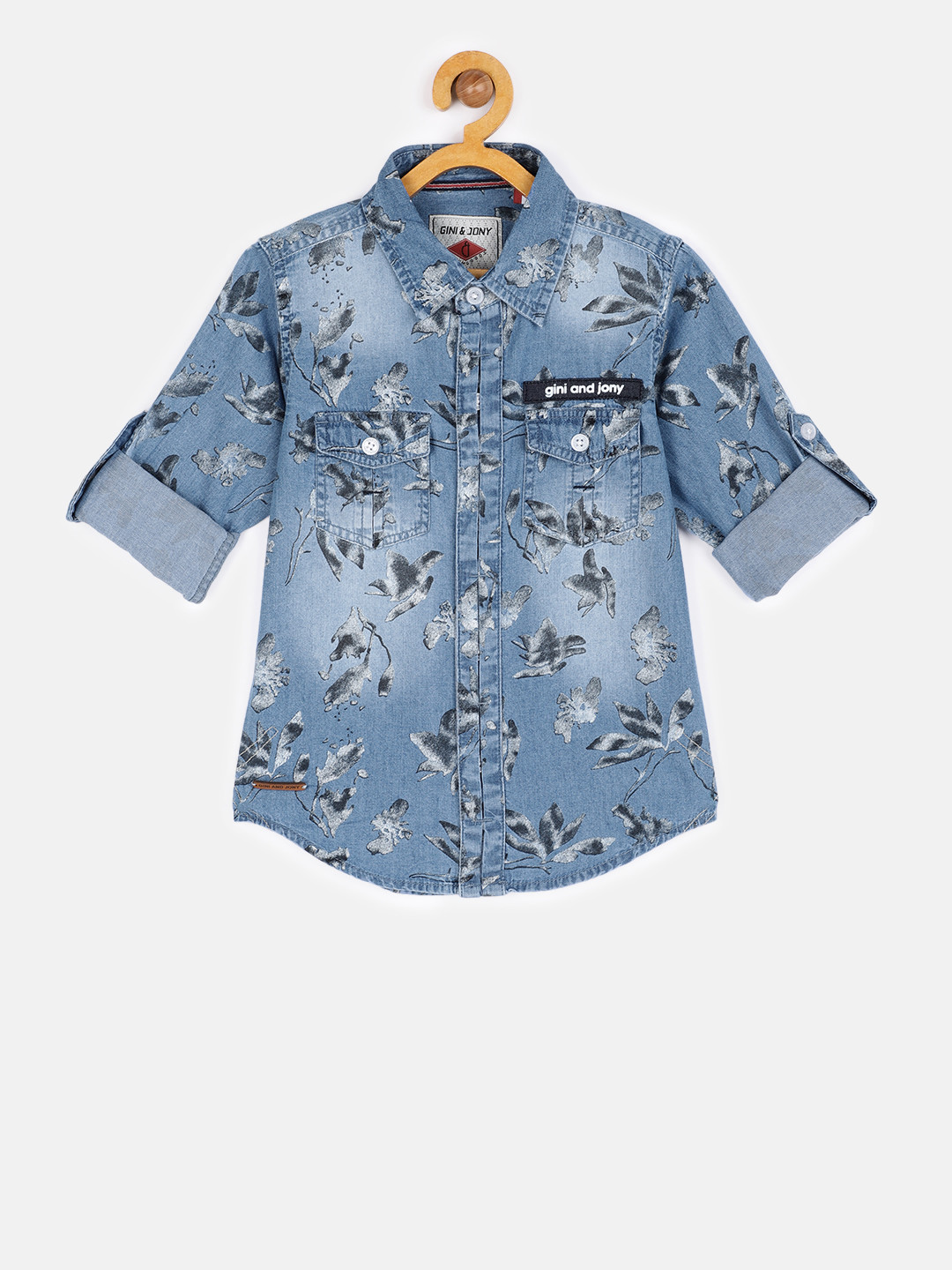 

Gini and Jony Boys Navy Blue Printed Casual Shirt