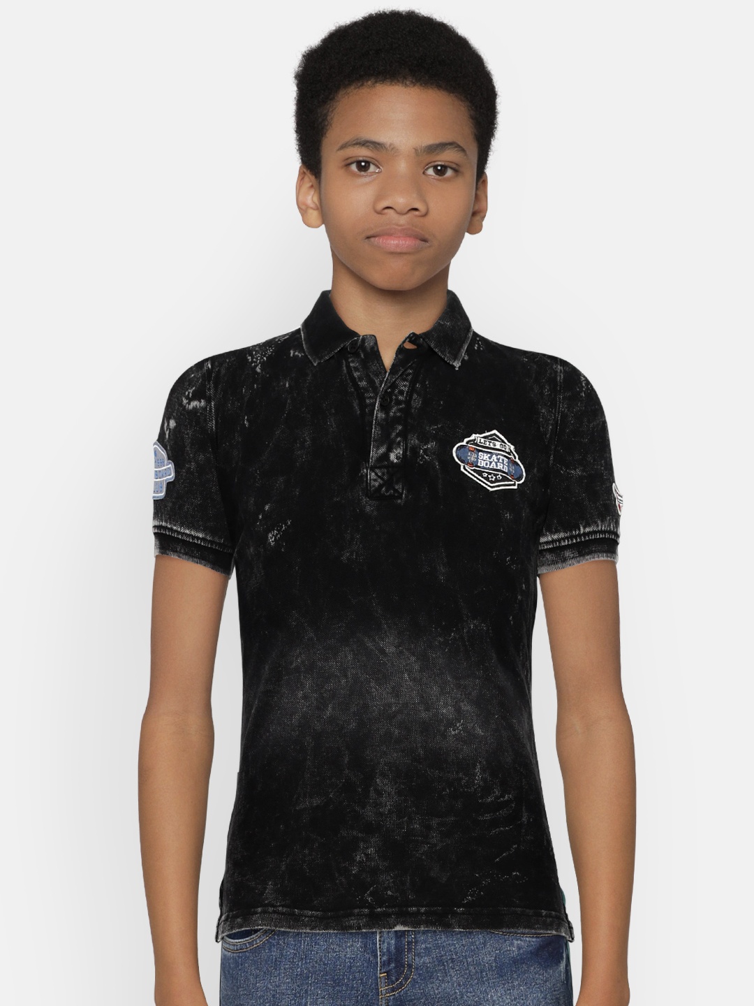 

Gini and Jony Boys Black Solid Polo Collar Pure Cotton T-shirt