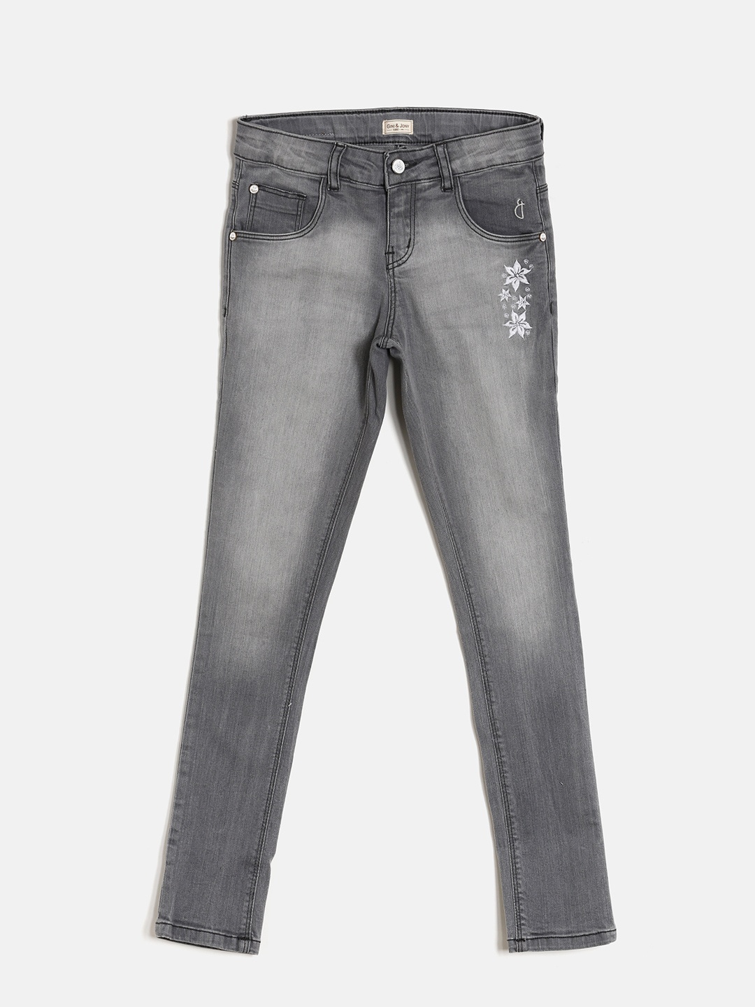 

Gini and Jony Girls Grey Slim Fit Mid-Rise Clean Look Jeans