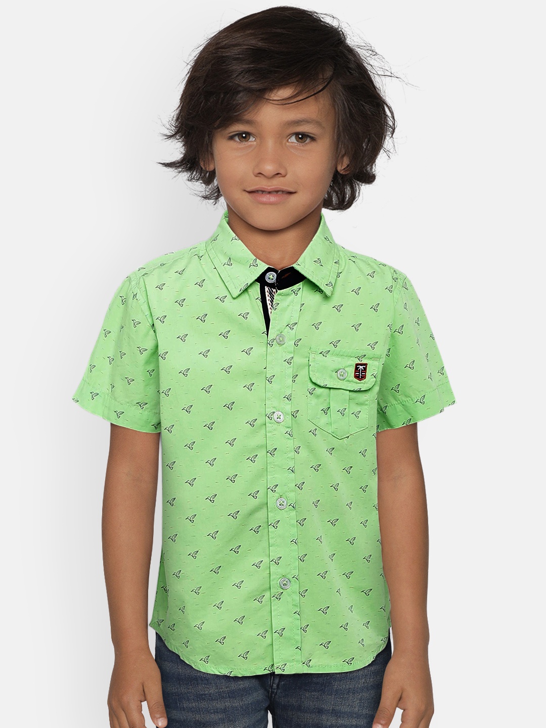 

Palm Tree Boys Green Regular Fit Printed Casual Shirt