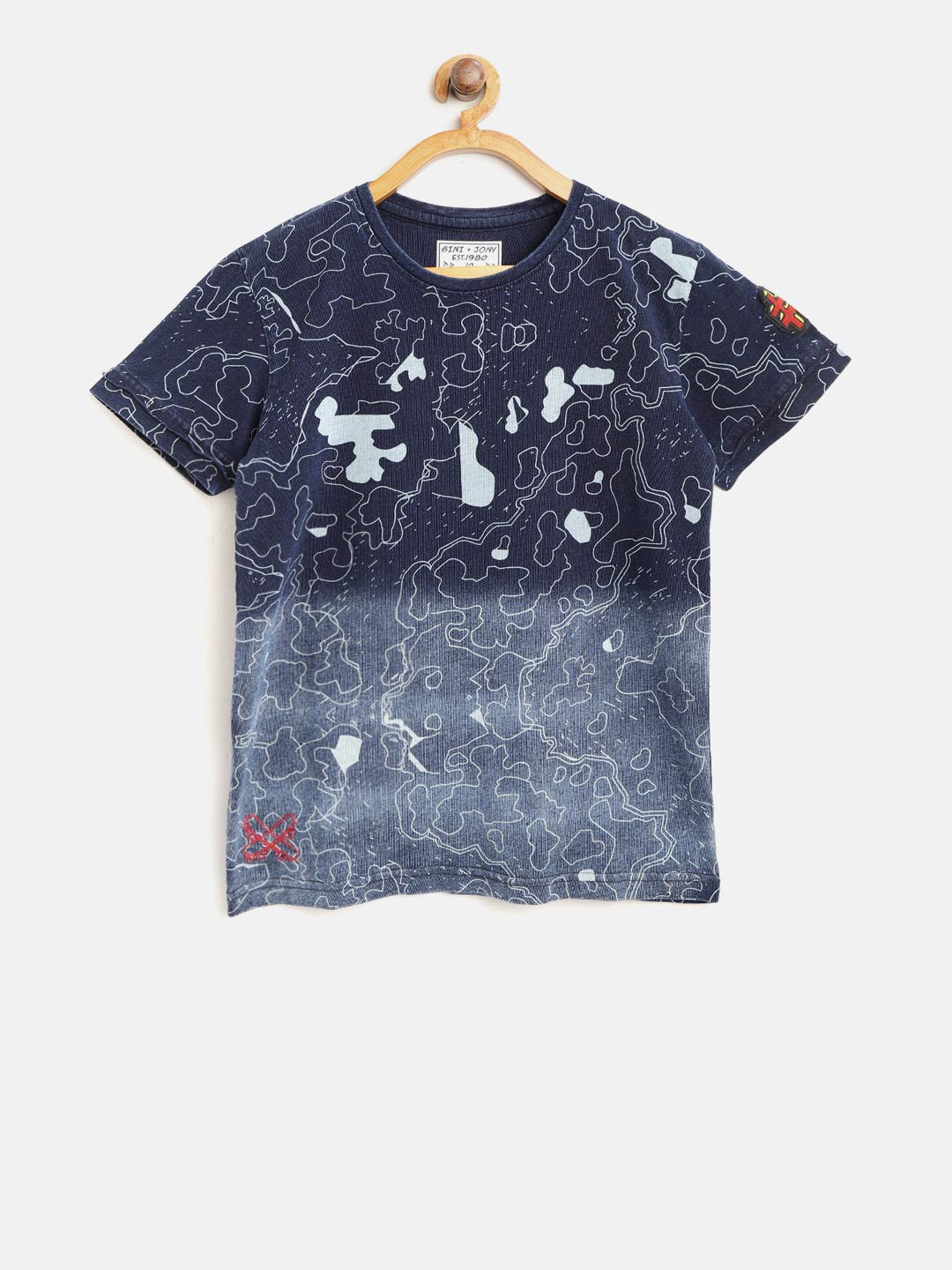 

Gini and Jony Boys Navy Blue Printed Round Neck T-shirt