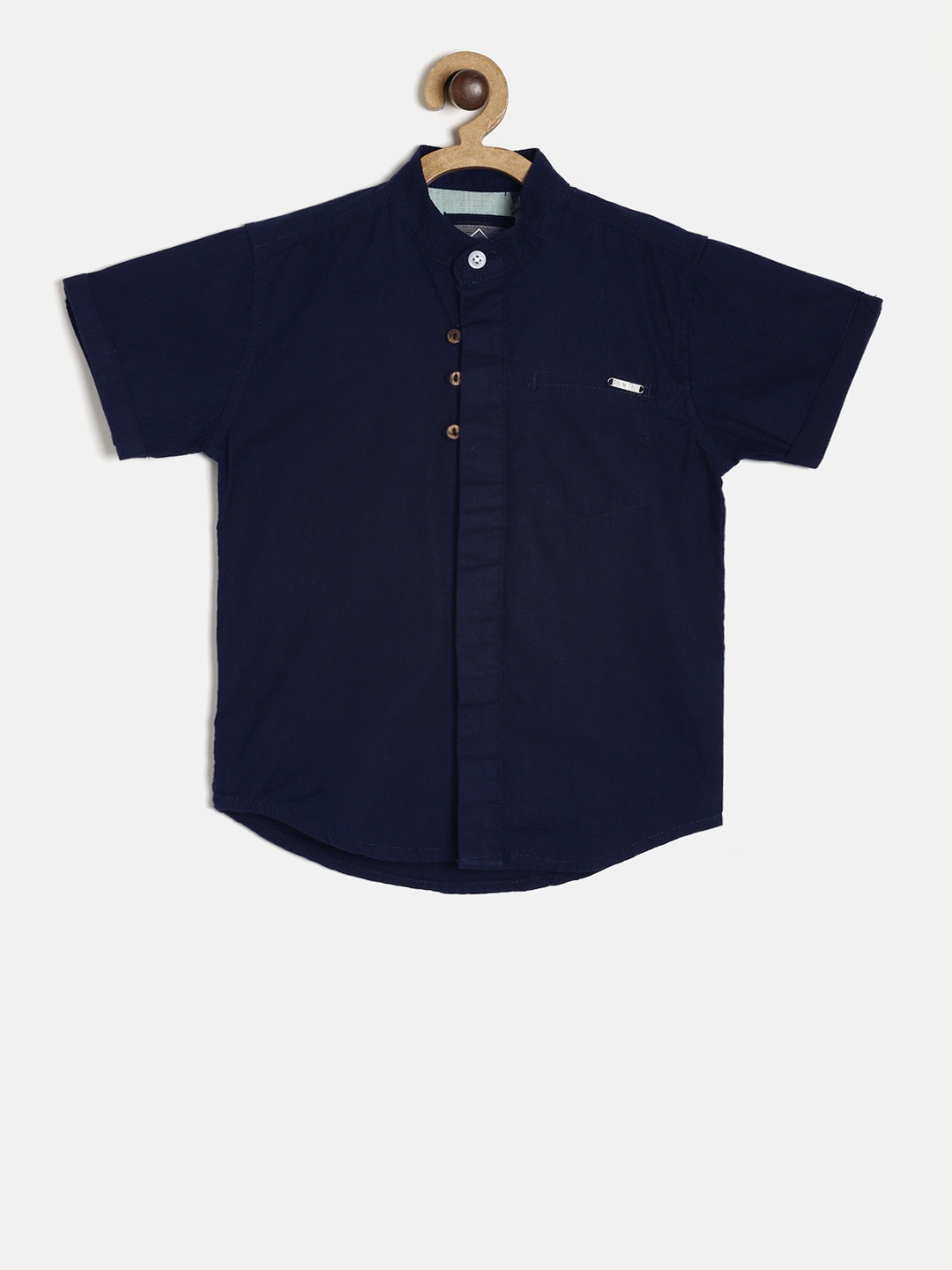 

Palm Tree Boys Navy Blue Regular Fit Solid Casual Shirt
