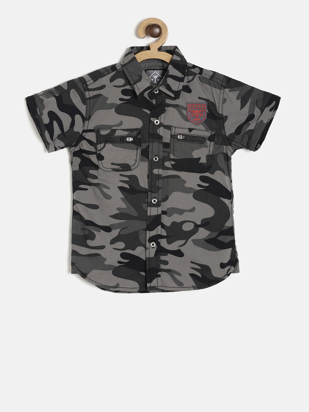 

Palm Tree Boys Black & Grey Regular Fit Printed Casual Shirt