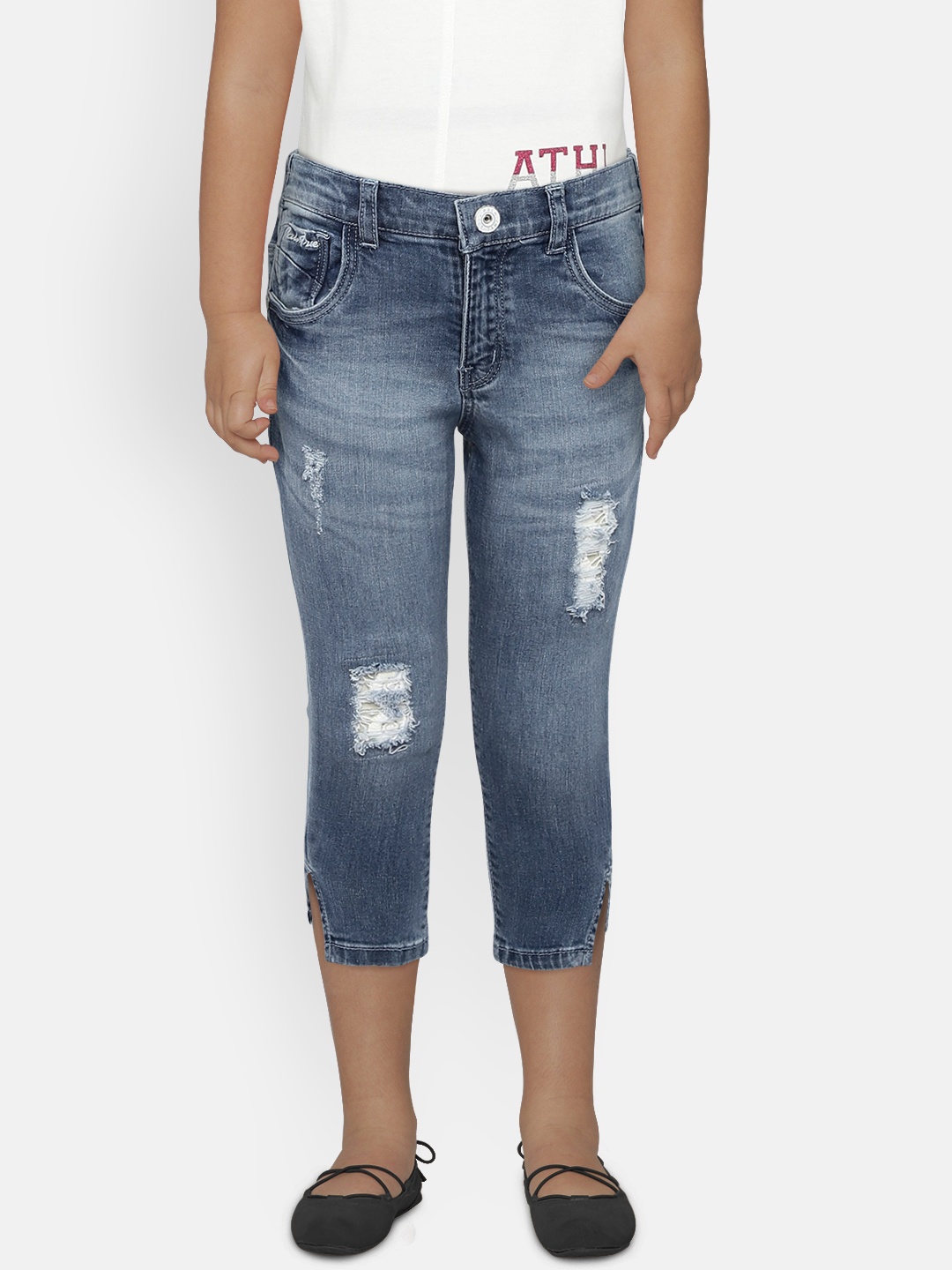 

Palm Tree Girls Blue Slim Fit Mid-Rise Low Distress Stretchable Jeans