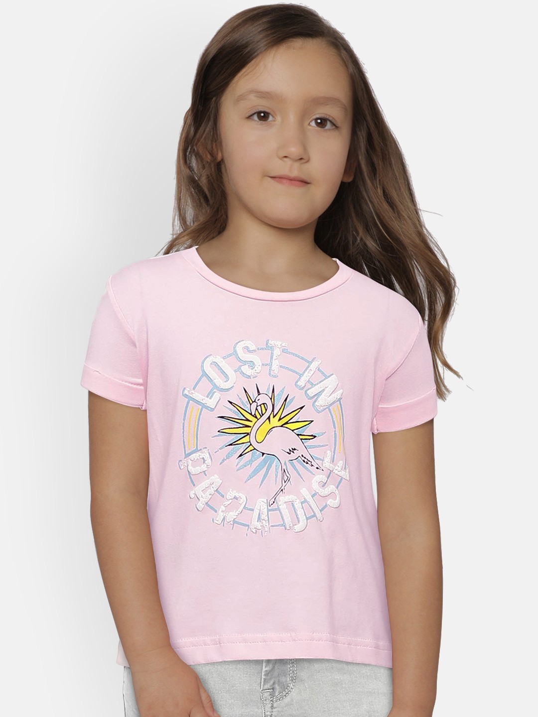 

Palm Tree Girls Pink Printed T-shirt