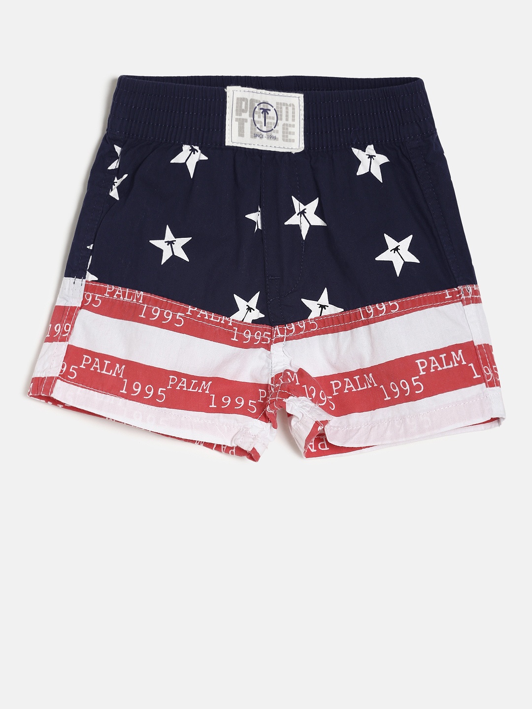 

Palm Tree Boys Navy Blue & White Printed Regular Fit Shorts