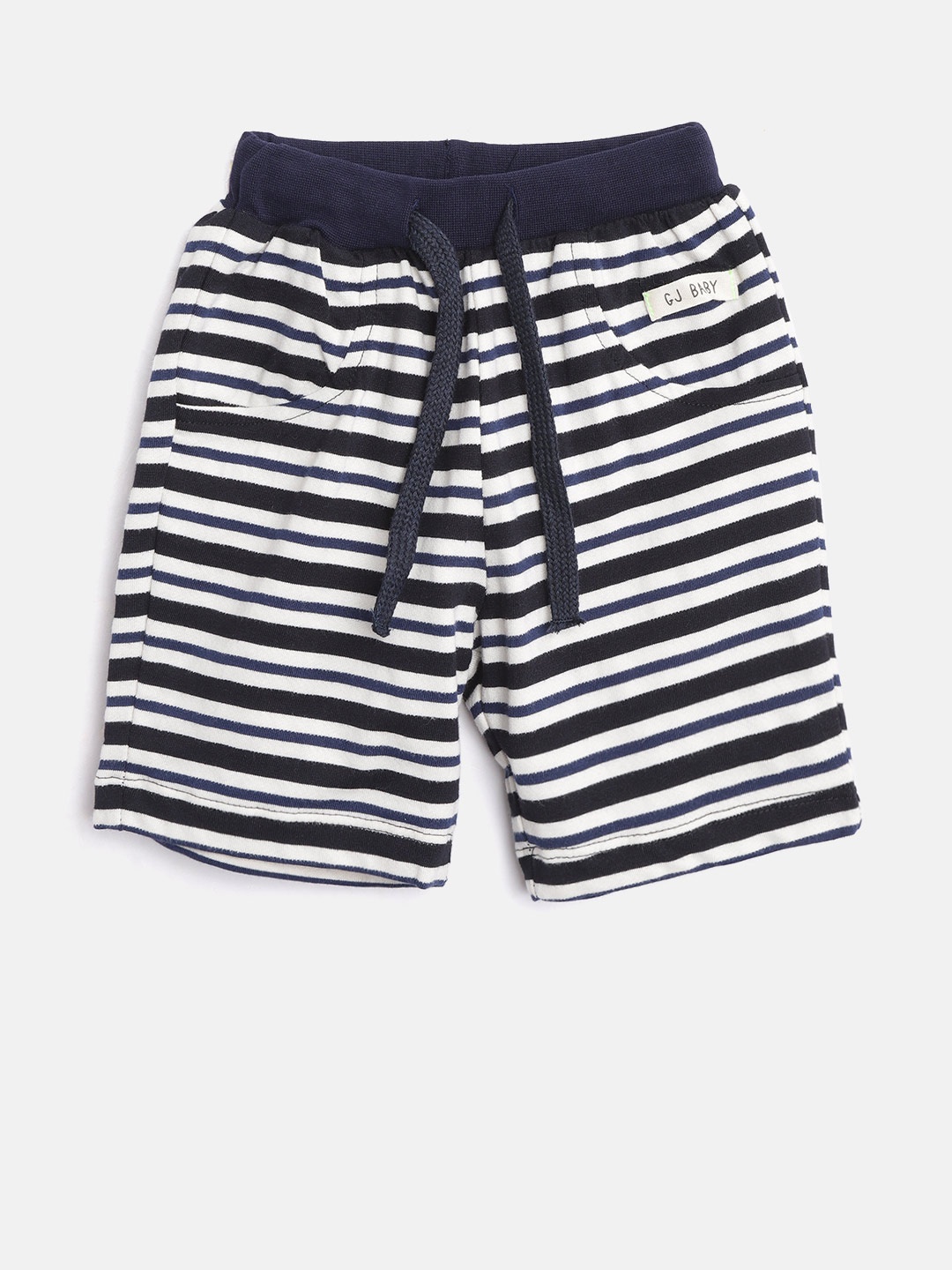 

Gini and Jony Boys Navy Blue & White Striped Regular Fit Regular Shorts
