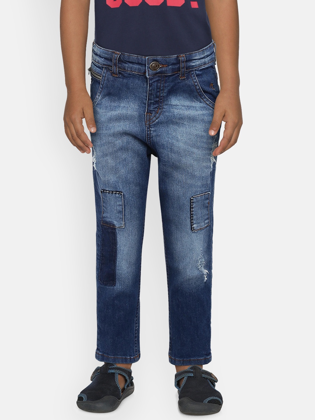 

Gini and Jony Boys Navy Blue Slim Fit Mid-Rise Low Distressed Jeans