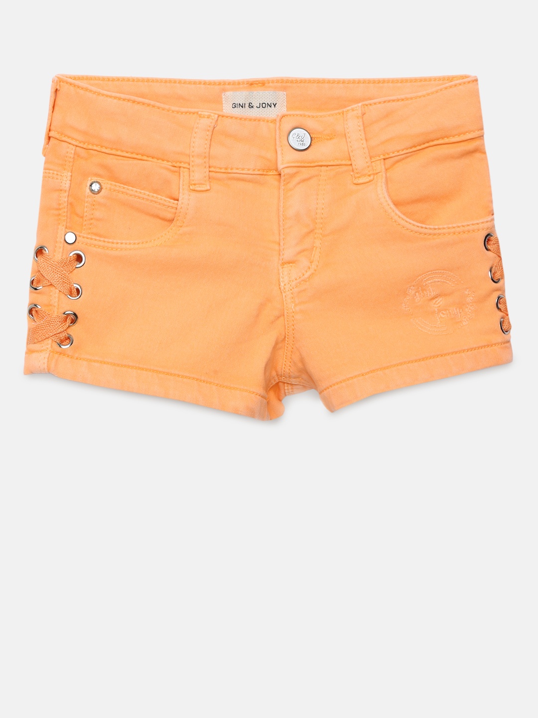 

Gini and Jony Girls Peach-Coloured Solid Regular Fit Hot Pants