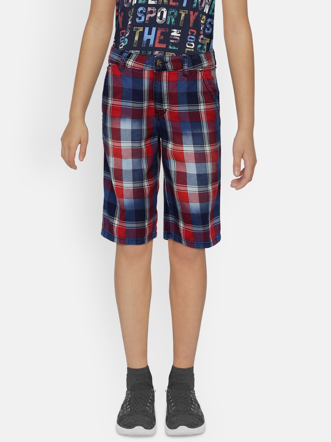 

Palm Tree Boys Blue & Red Checked Regular Fit Shorts