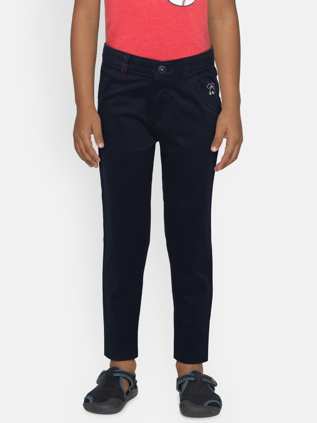 

Gini and Jony Boys Navy Blue Slim Fit Solid Chinos