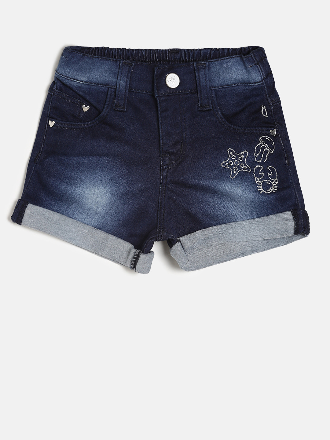 

Gini and Jony Girls Navy Blue Washed Regular Fit Denim Shorts