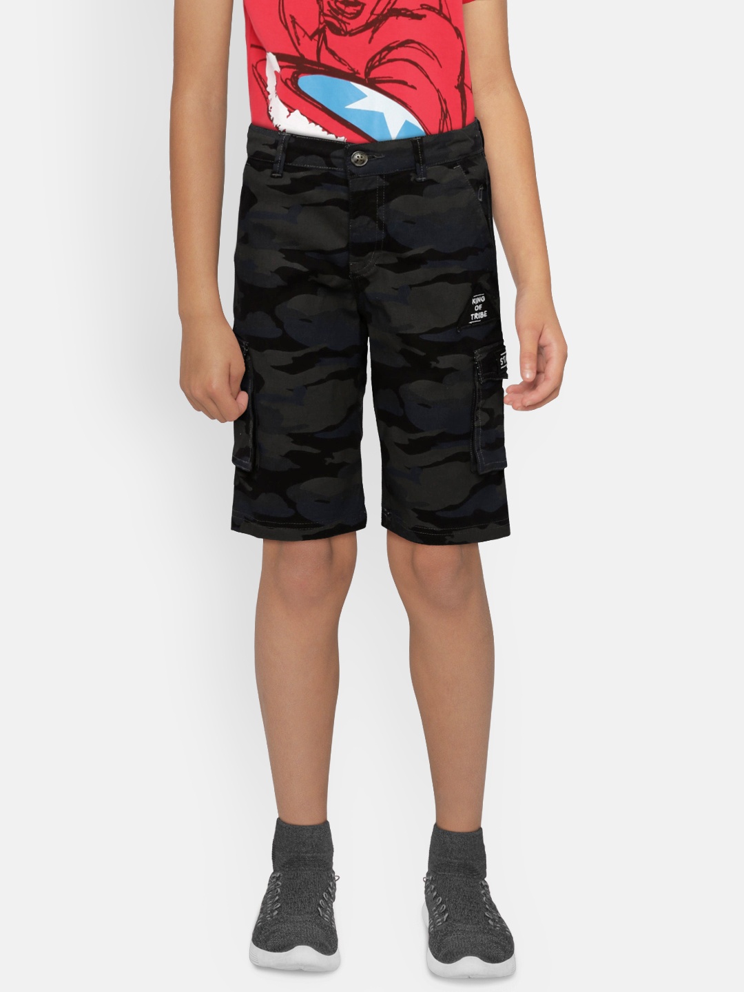 

Gini and Jony Boys Navy Blue & Black Printed Regular Fit Cargo Shorts