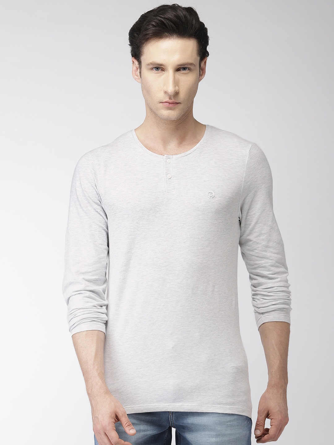 

Bossini Men Grey Melange Solid Henley Neck T-shirt