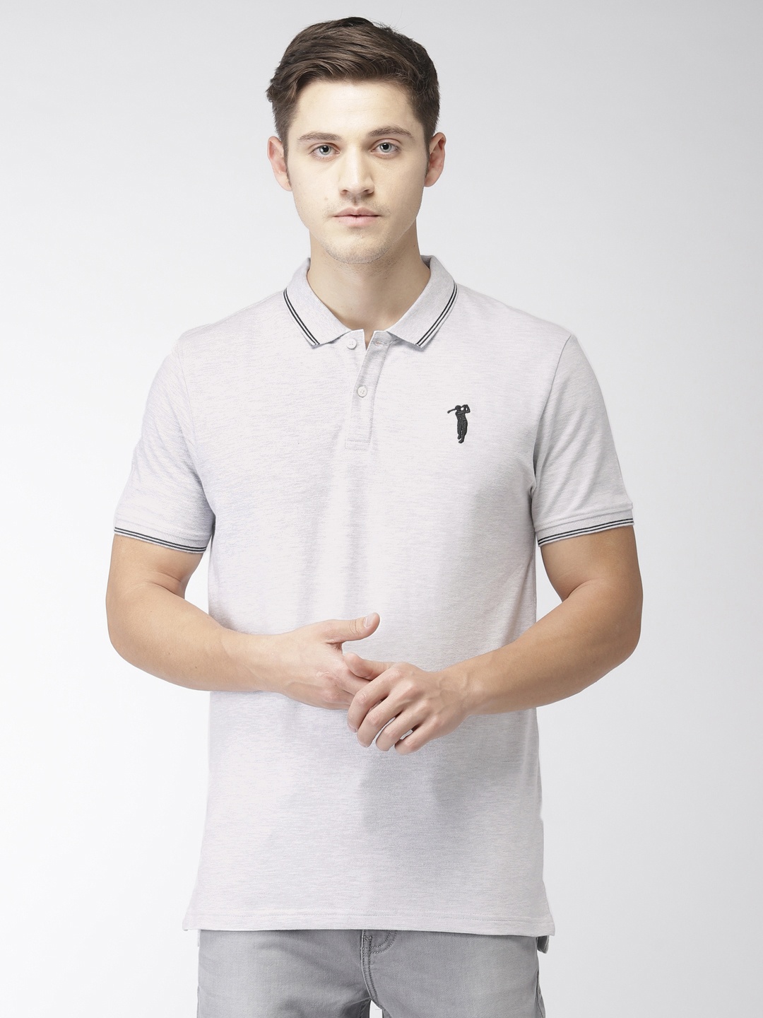 

Bossini Men Grey Melange Solid Polo Collar T-shirt