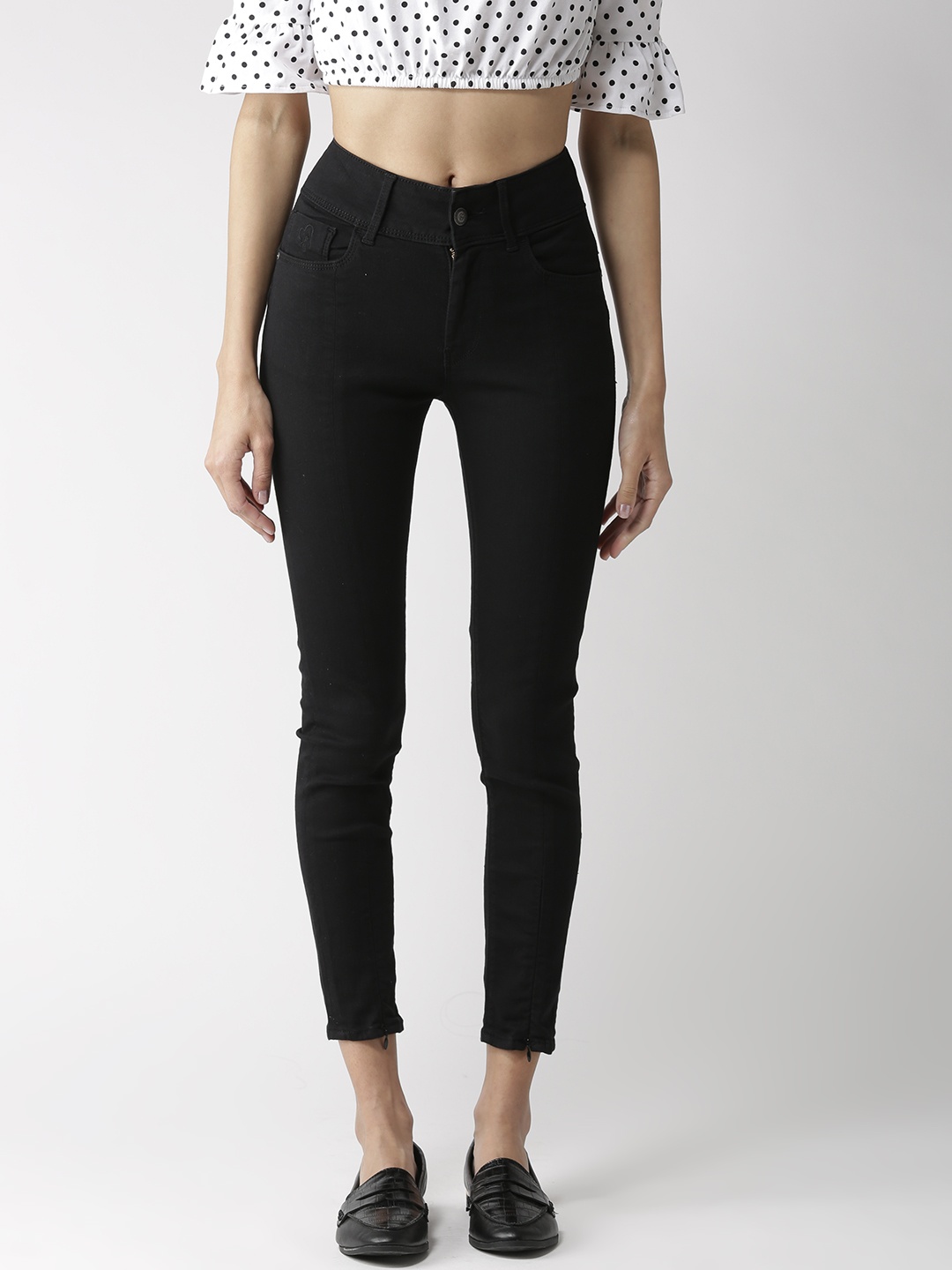 

Flying Machine Women Black Twiggy Super Skinny Fit Mid-Rise Clean Look Cropped Jeans