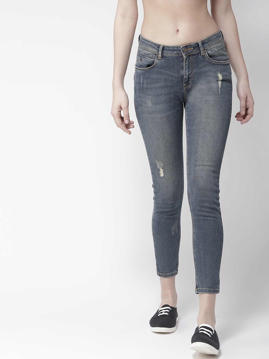 

Flying Machine Women Blue Super Skinny Fit Mid-Rise Low Distress Stretchable Jeans