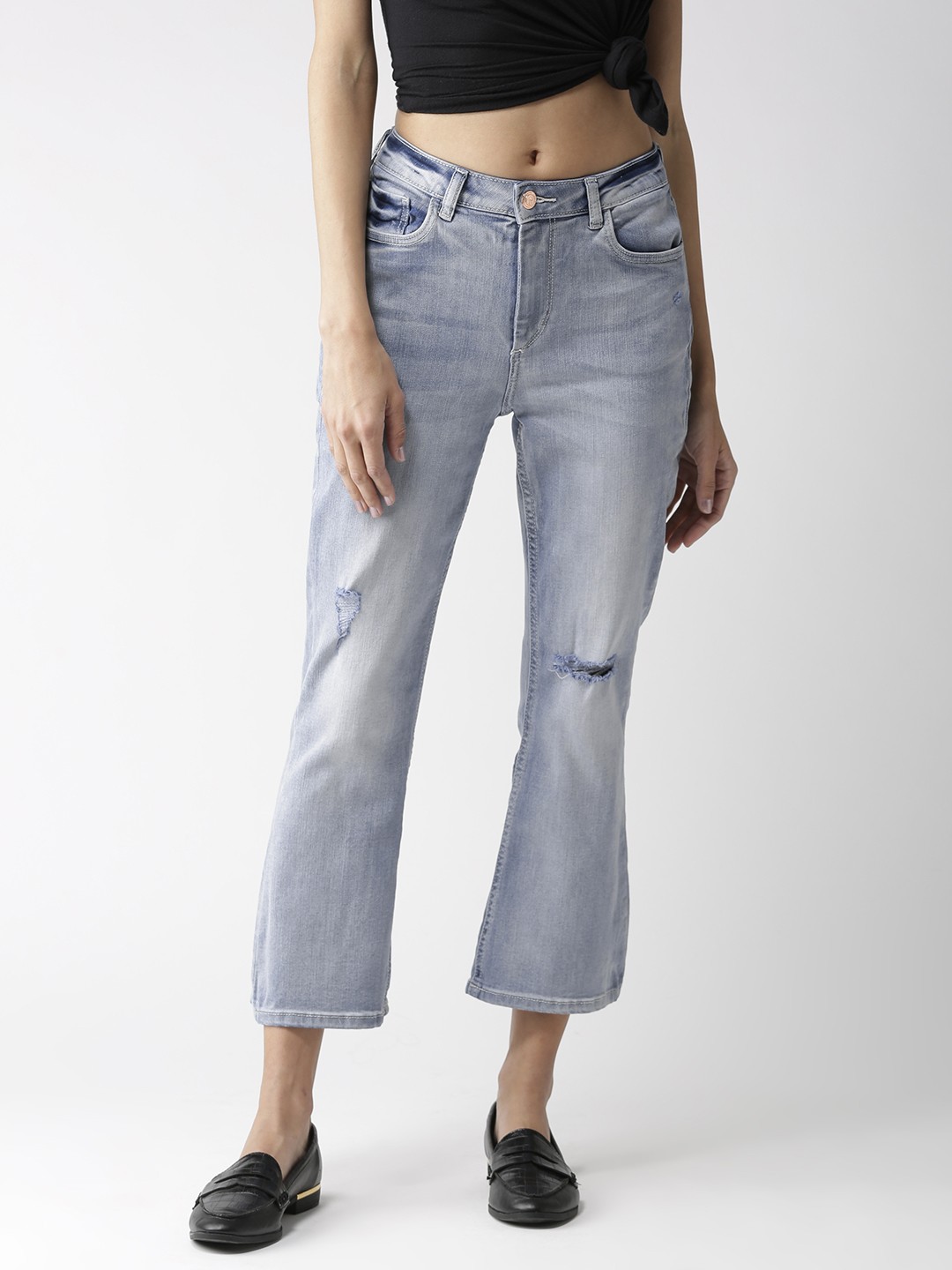

Flying Machine Women Blue Flared Mid-Rise Low Distress Stretchable Jeans