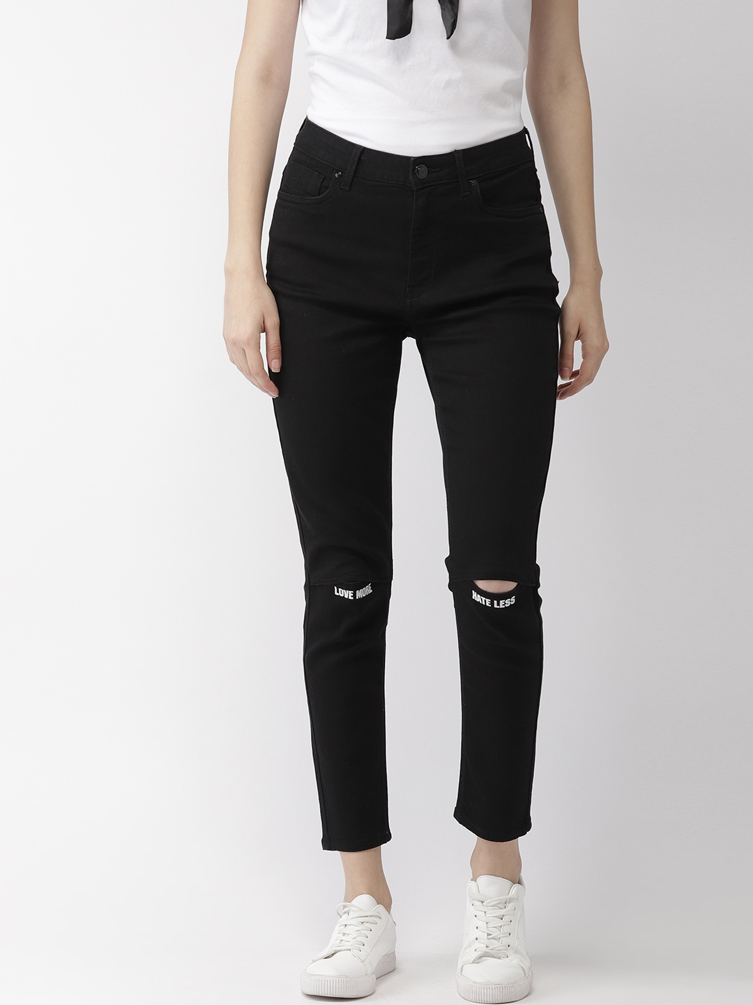 

Flying Machine Women Black Veronica Skinny Fit High-Rise Slash Knee Stretchable Jeans