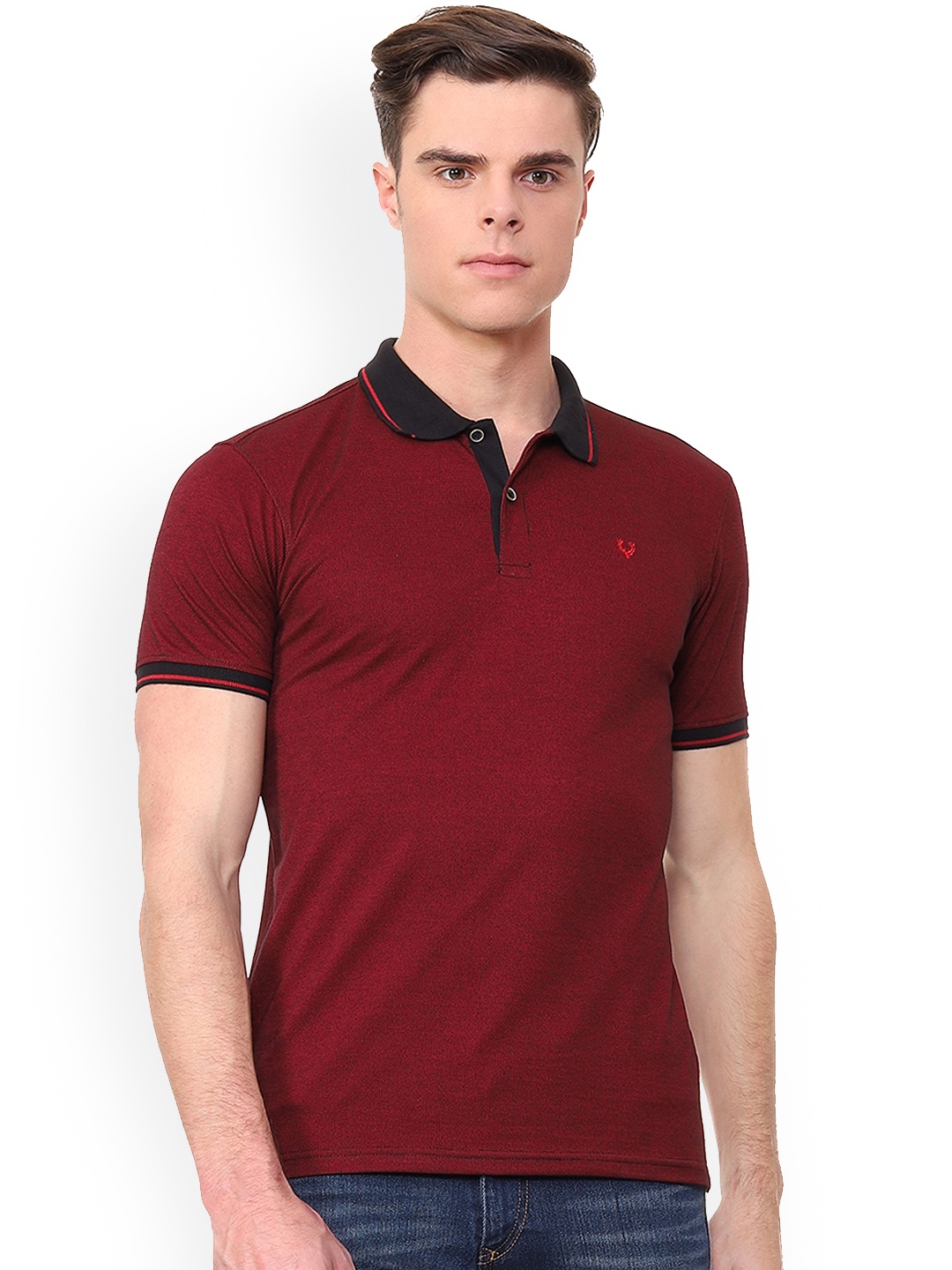 

Allen Solly Men Maroon Solid Polo Collar Pure Cotton T-shirt