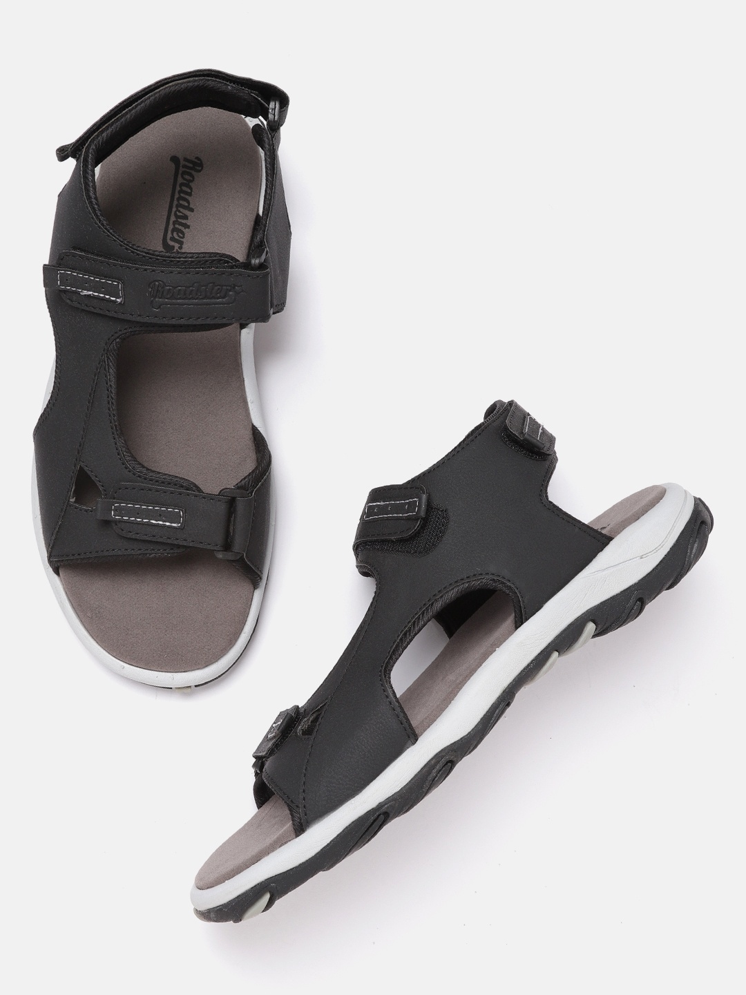 

Roadster Men Black Solid Sports Sandals