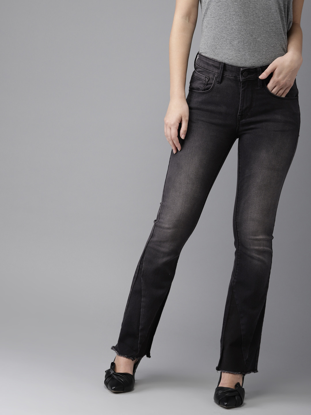 

HERE&NOW Women Black Regular Fit Mid-Rise Clean Look Stretchable Jeans