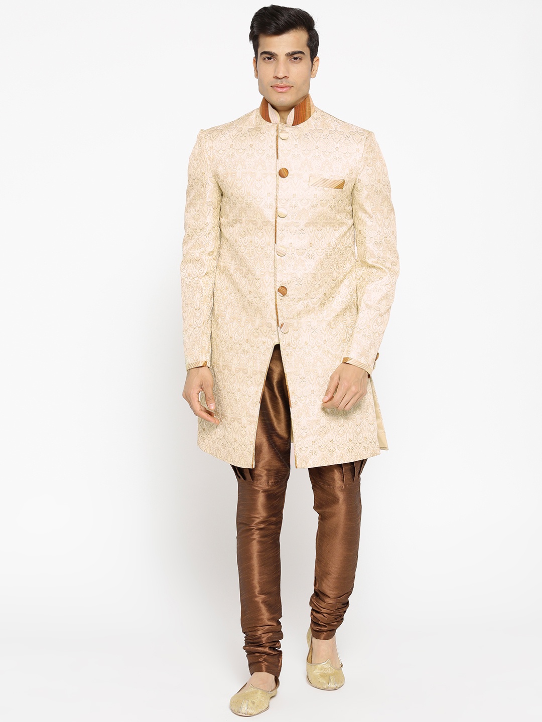 

Manish Creations Men Beige & Brown Woven Design Handcraft Sherwani