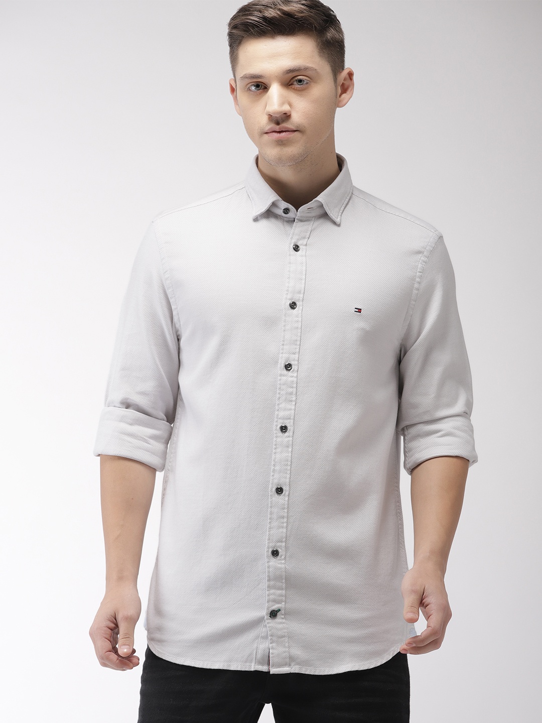 

Tommy Hilfiger Men Grey Regular Fit Self Design Casual Shirt