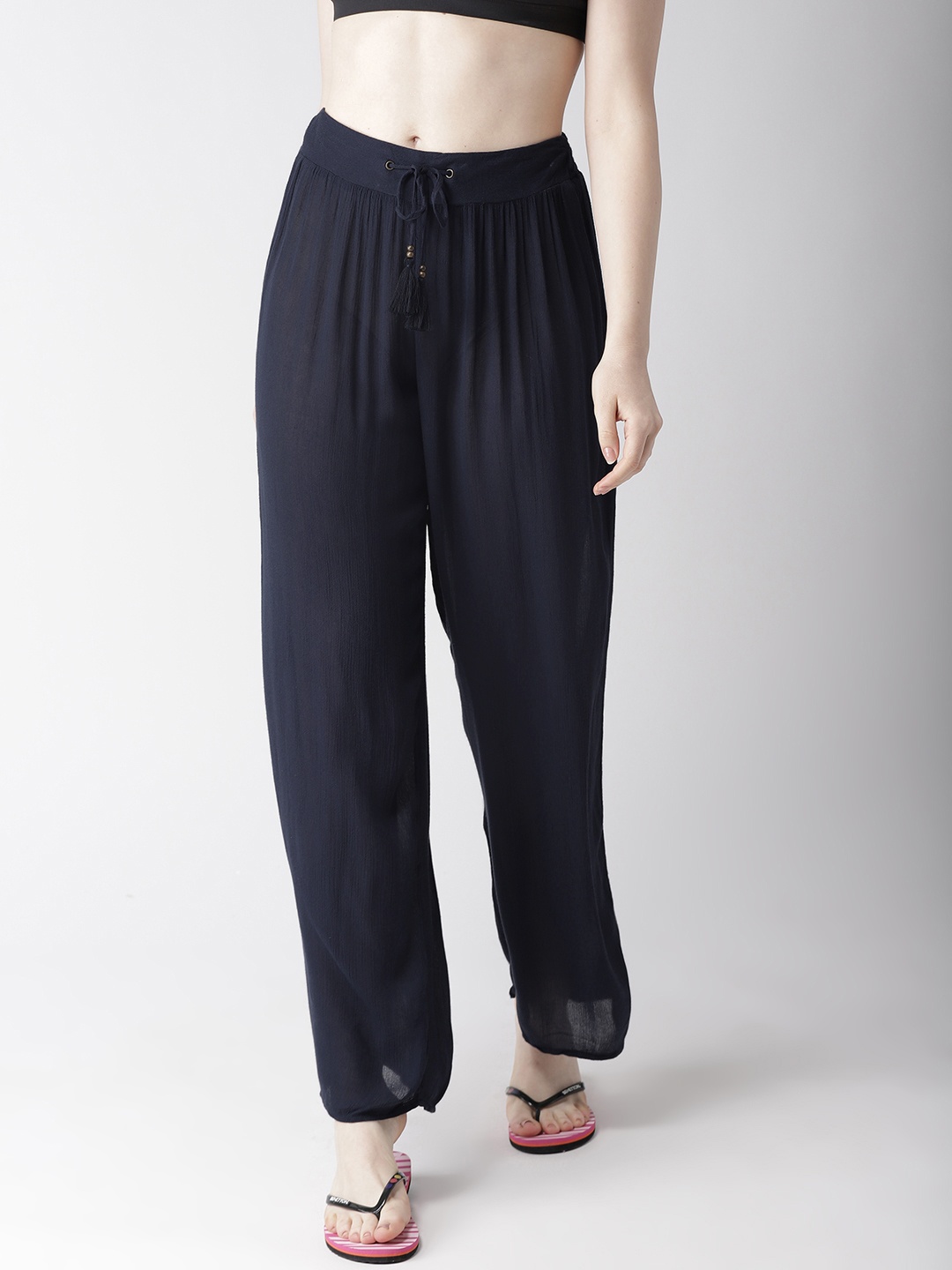 

Marks & Spencer Women Navy Blue Solid Beach Trousers