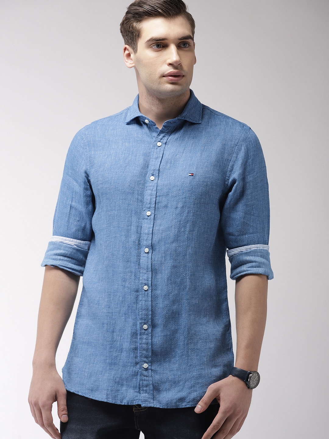 

Tommy Hilfiger Men Blue Regular Fit Self Design Casual Shirt