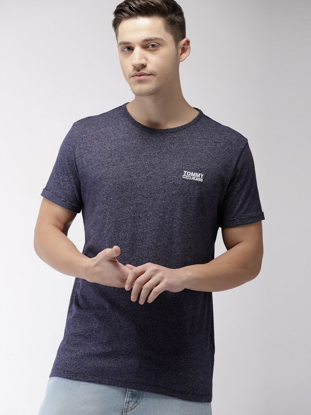 

Tommy Hilfiger Men Navy Solid Round Neck T-shirt, Navy blue