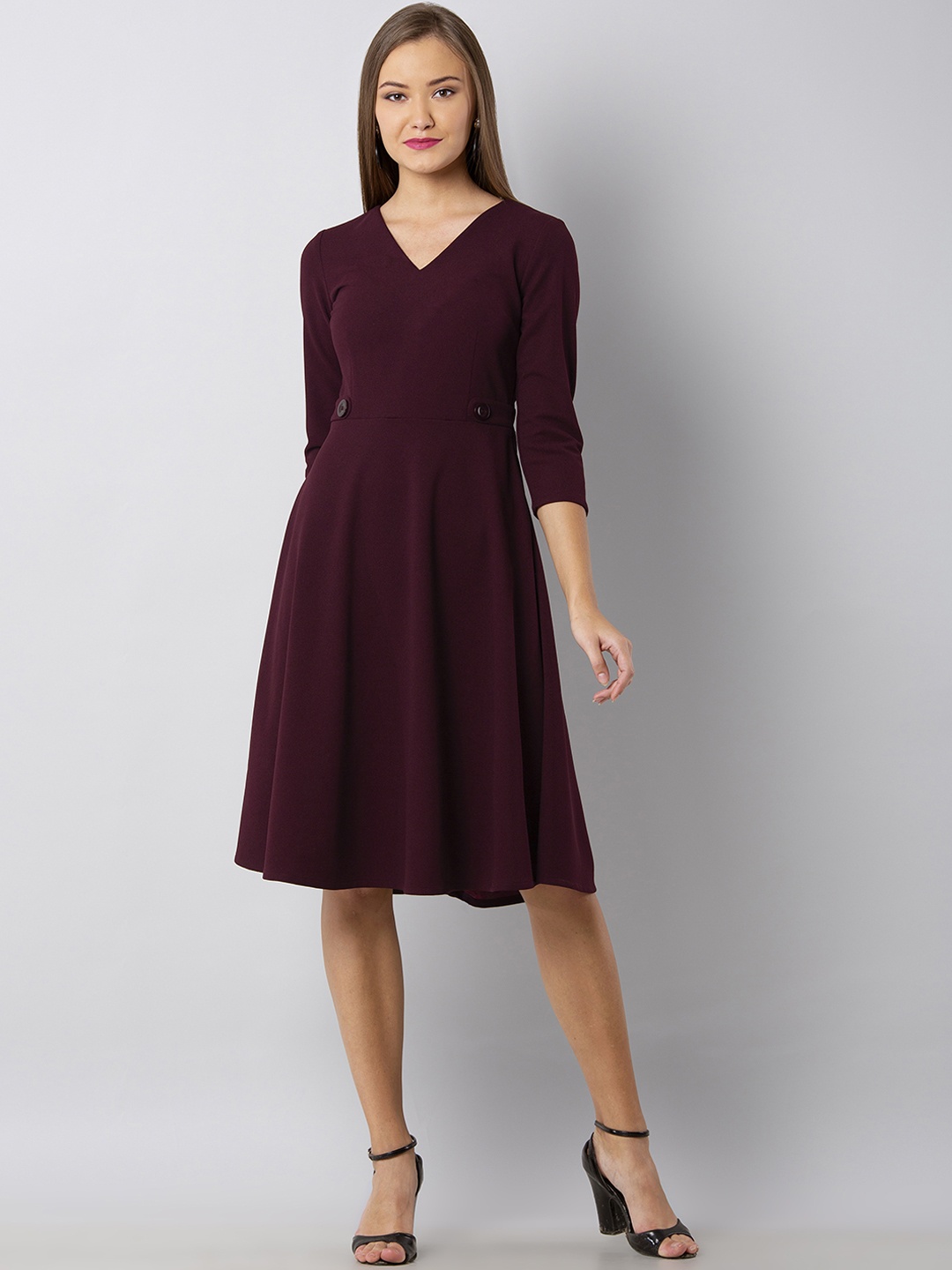 

FabAlley Women Maroon Solid Fit and Flare Dress