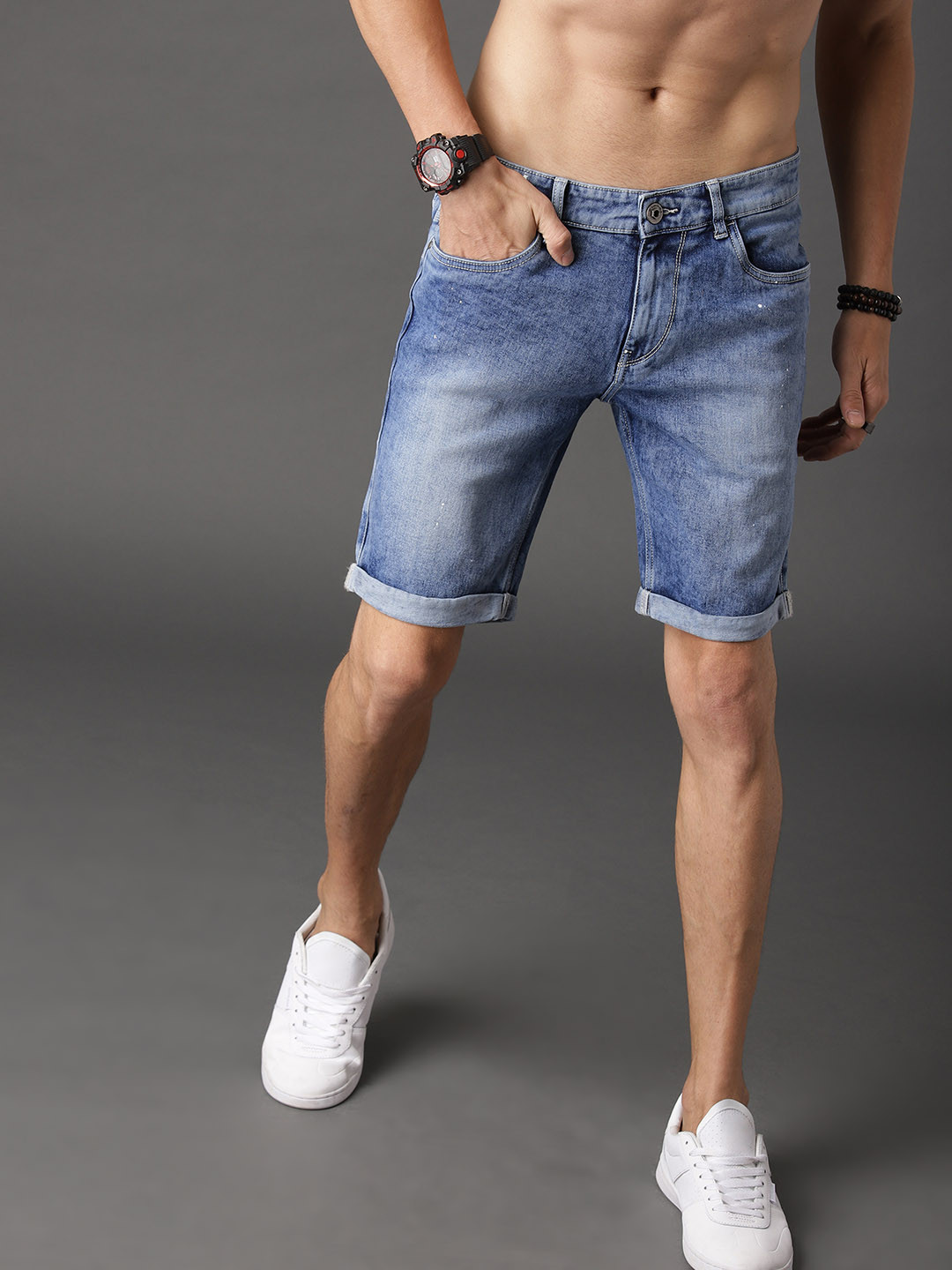 

Roadster Men Blue Washed Regular Fit Denim Shorts