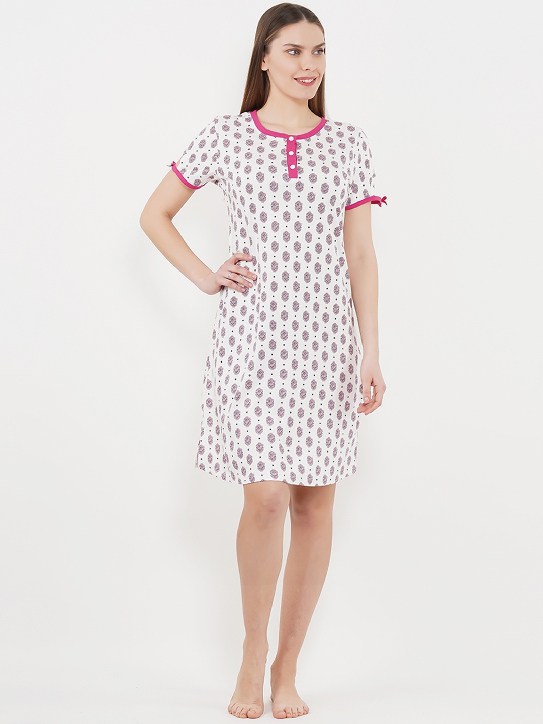 

Sweet Dreams White & Pink Printed Nightdress 2057A9-AOP-9