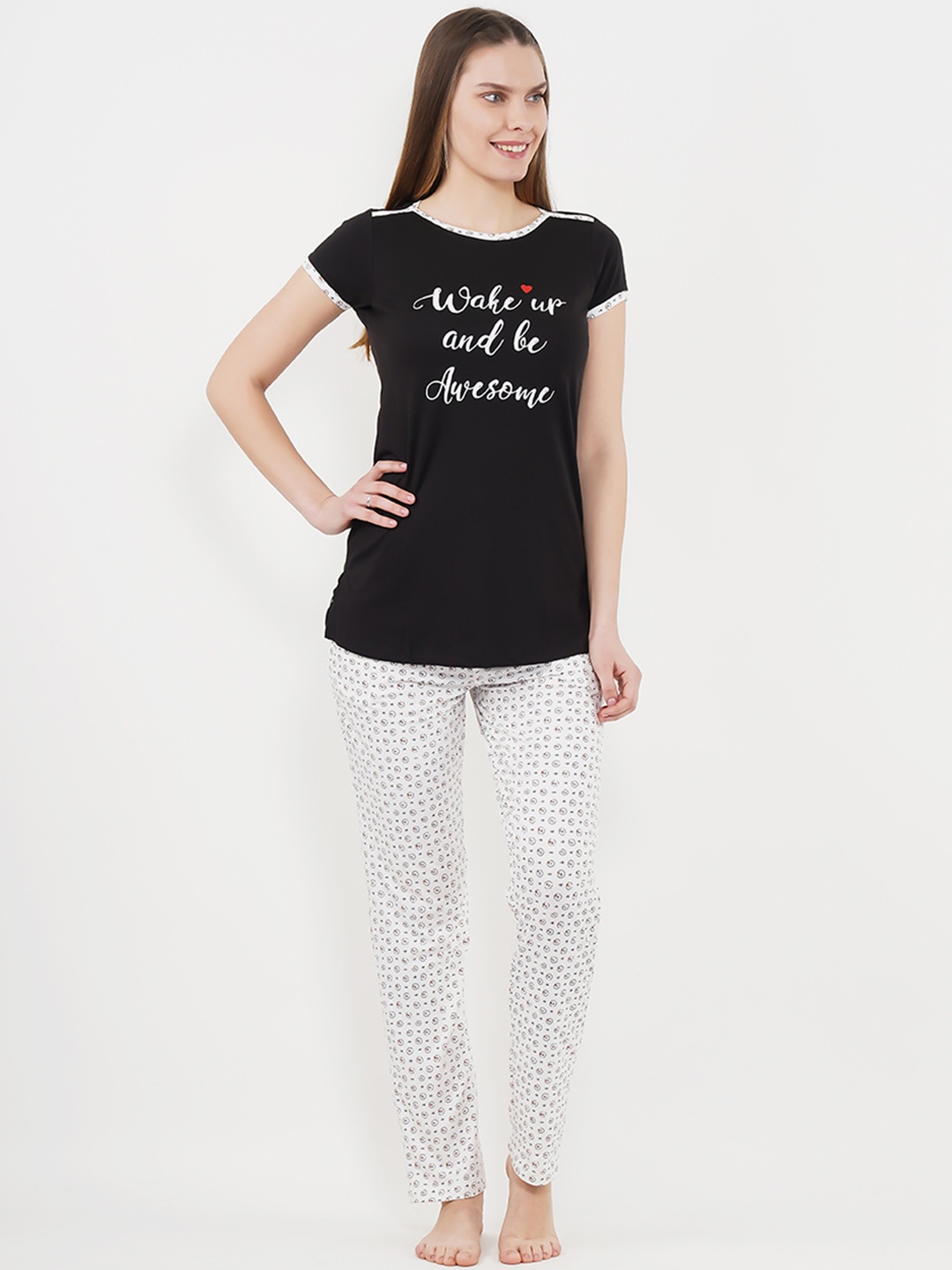 

Sweet Dreams Women Black & White Printed Night Suit
