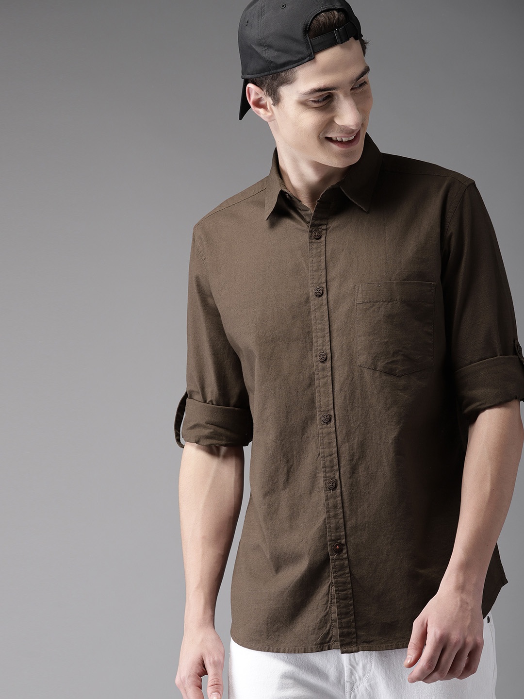 

HERE&NOW Men Brown Regular Fit Solid Casual Shirt