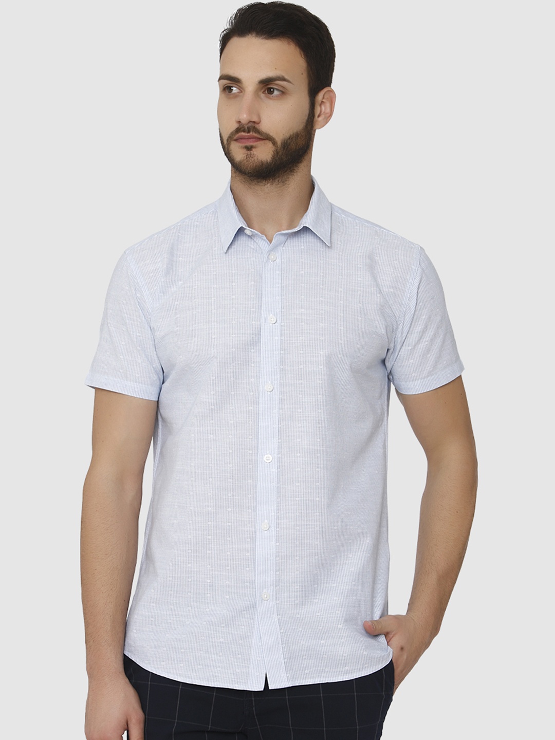 

SELECTED Men Blue Slim Fit Self Design Casual Shirt