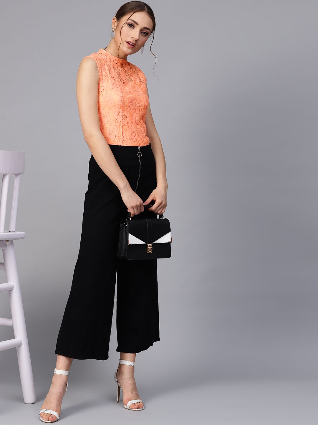 

STREET 9 Women Peach-Coloured Layered Lace Top