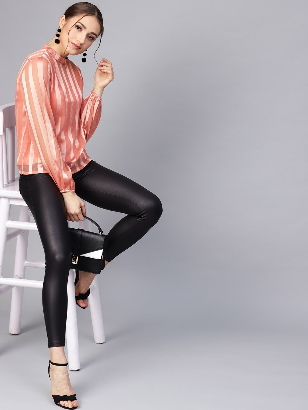 

STREET 9 Women Coral Orange Striped Top