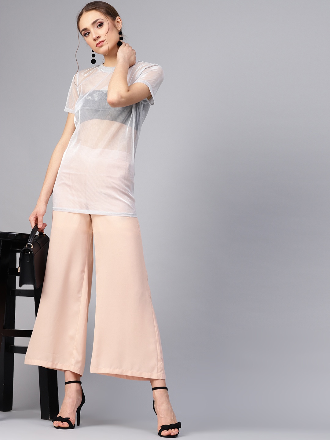 

STREET 9 Women Peach-Coloured Regular Fit Solid Parallel Trousers