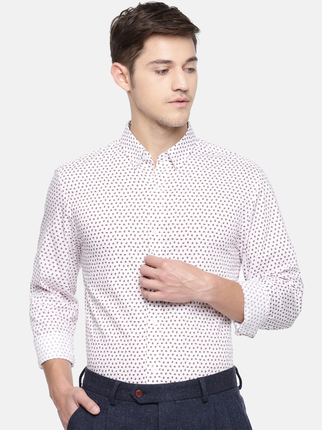 

Jack & Jones Men White Slim Fit Printed Smart Casual Shirt