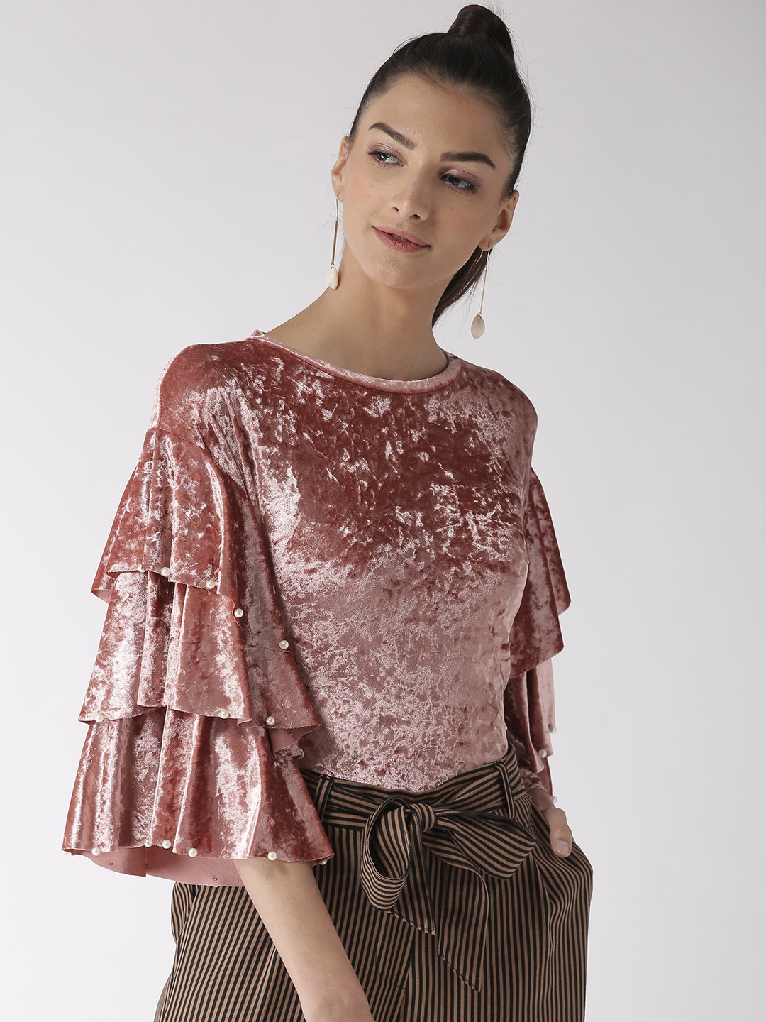

Madame Women Dusty Pink Velvet Finish Top