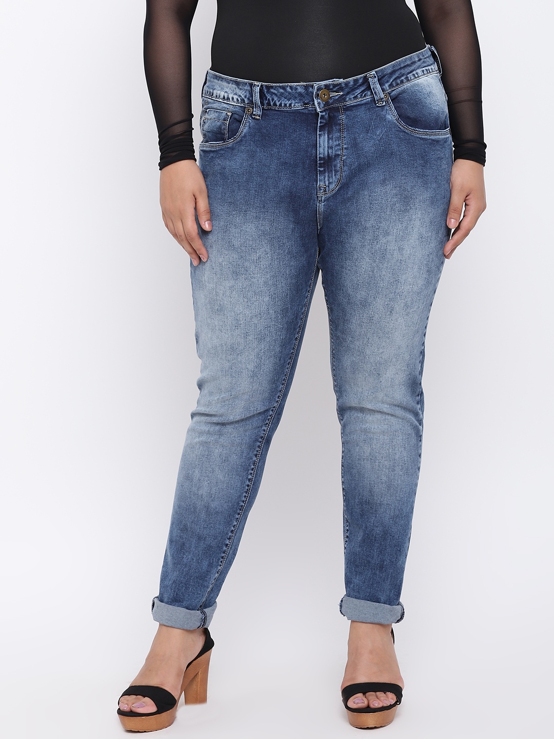 aLL Plus Size Women Slim Fit Light Fade Stretchable Jeans, Blue