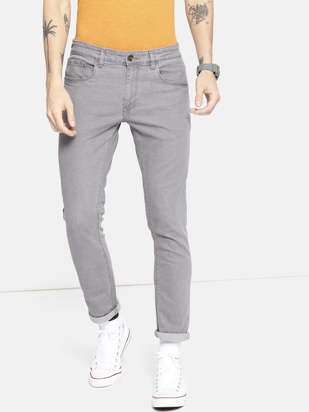 

SINGLE Men Grey Slim Fit Mid-Rise Clean Look Stretchable Jeans