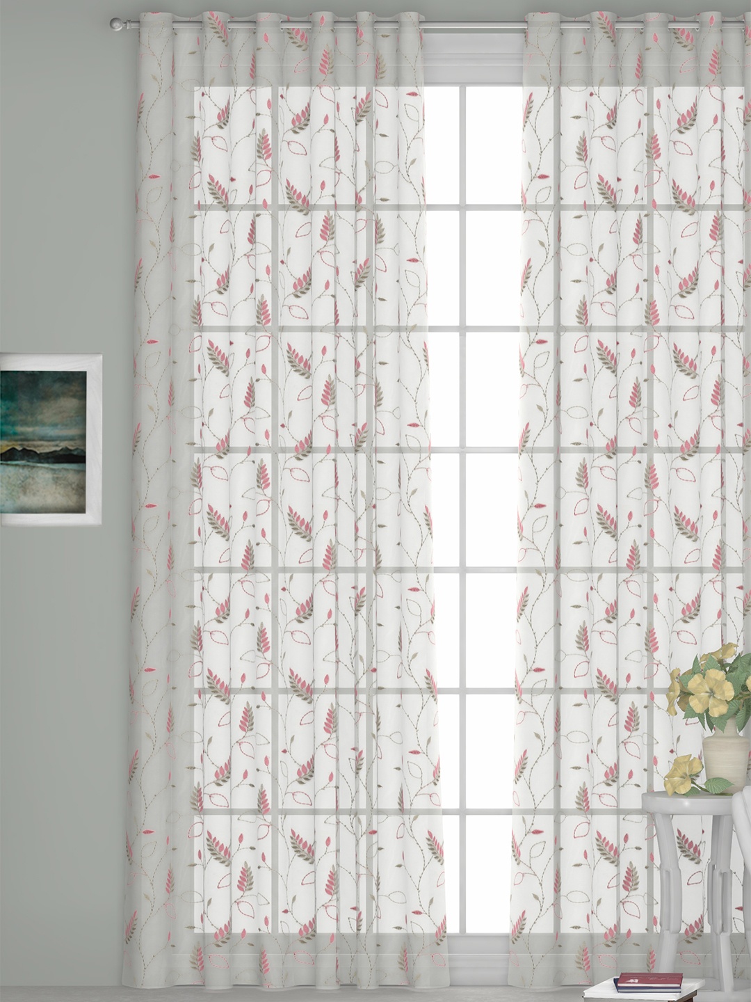 

GM White & Pink Single Door Curtains