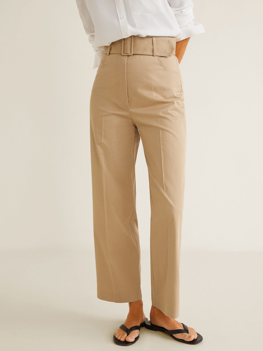 

MANGO Women Beige Straight Fit Solid Parallel Trousers
