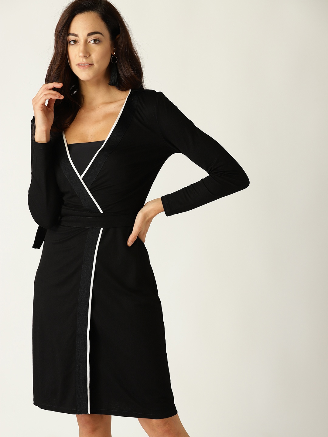 

MANGO Women Black Solid Wrap Dress