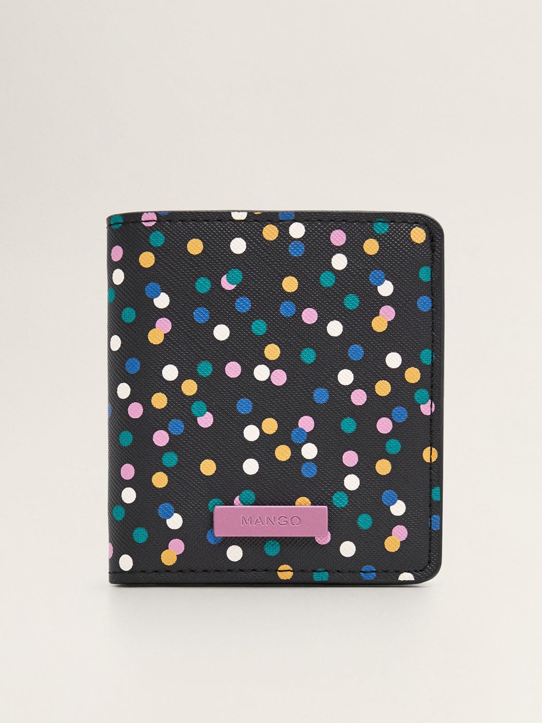 

MANGO Women Black & Yellow Printed Two Fold Wallet