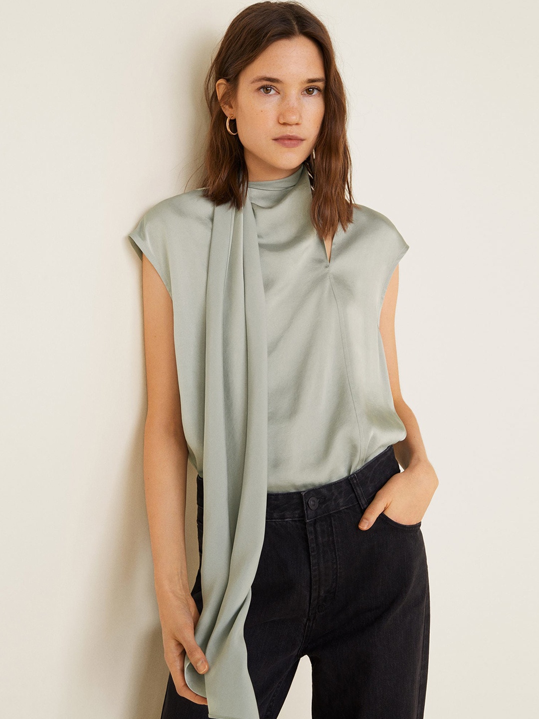 

MANGO Women Green Solid Top